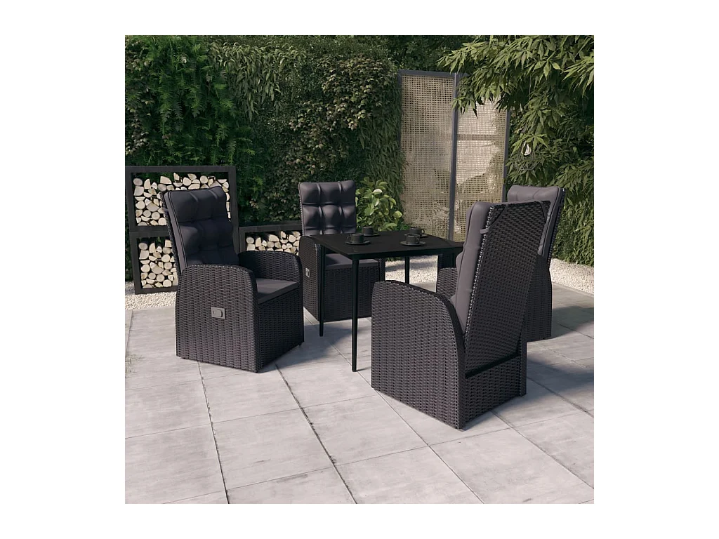 Ensemble de salle à manger de jardin avec coussins 5 pcs Noir 4