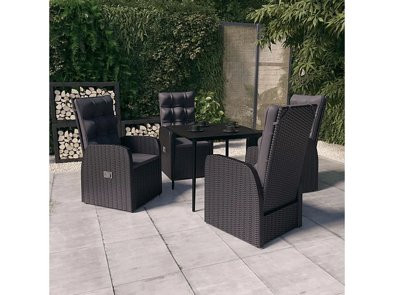 Ensemble de salle à manger de jardin avec coussins 5 pcs Noir 4