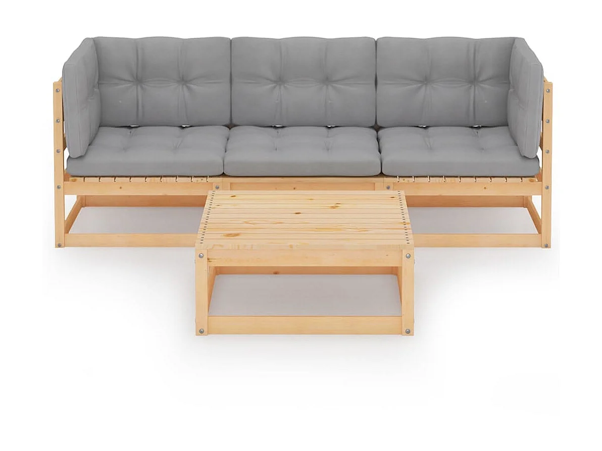 Salon de jardin 4 pcs avec coussins Bois de pin massif 19