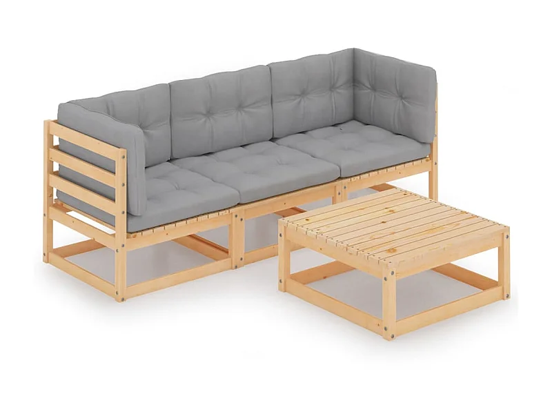 Salon de jardin 4 pcs avec coussins Bois de pin massif 19