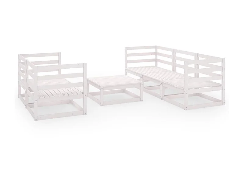 Salon de jardin 6 pcs Blanc Bois de pin massif 8