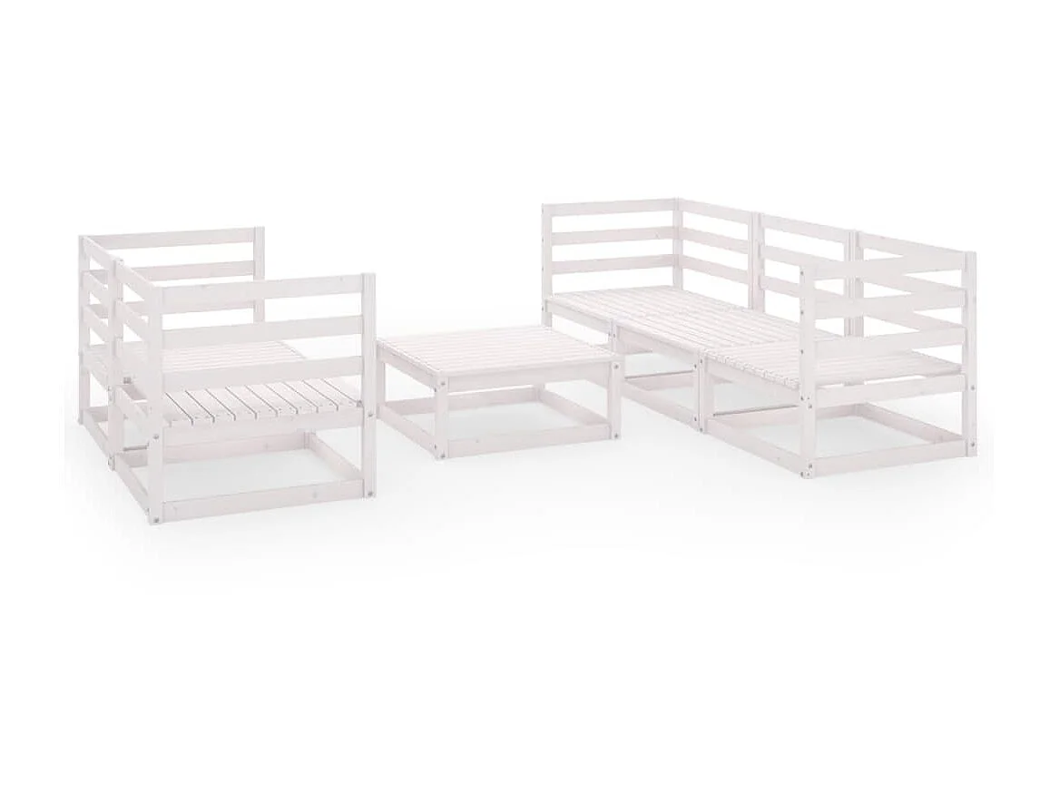 Salon de jardin 6 pcs Blanc Bois de pin massif 8