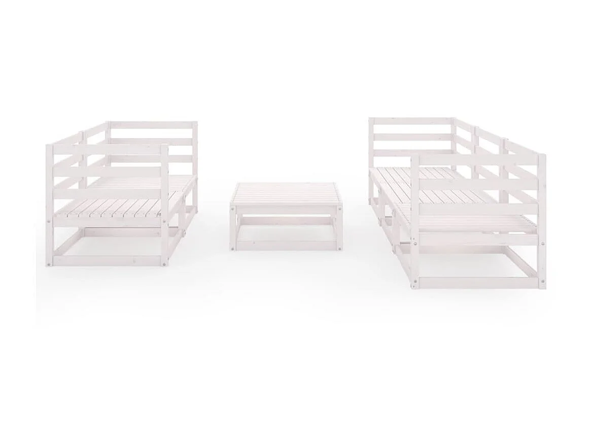 Salon de jardin 6 pcs Blanc Bois de pin massif 8