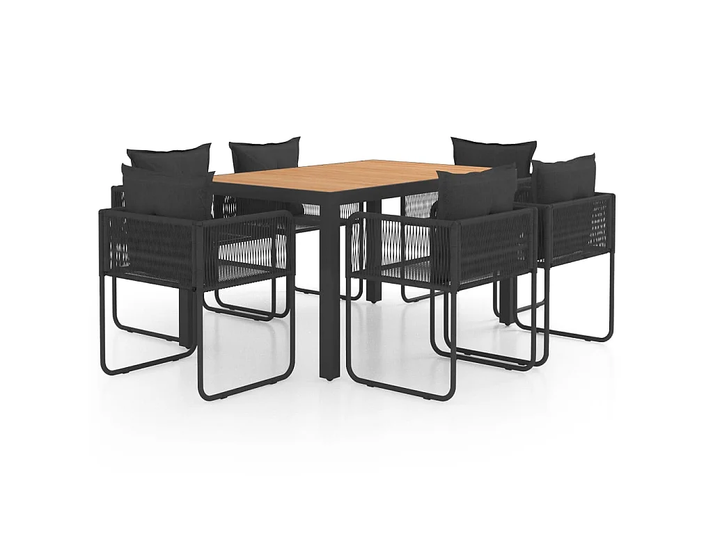 Salon de jardin 7 pcs PVC Résine tressée Noir et marron