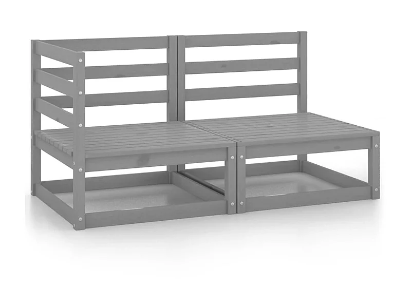 Canapés de jardin 2 pcs Gris Bois de pin massif