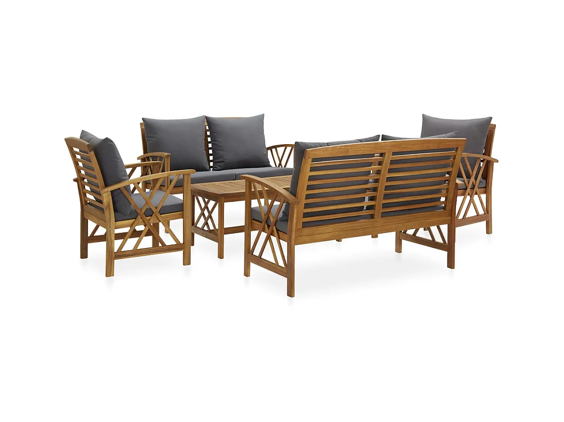 Salon de jardin 5 pcs avec coussins Bois d'acacia solide 15