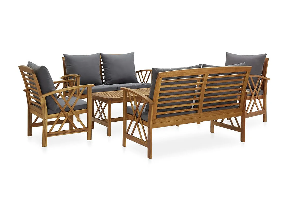 Salon de jardin 5 pcs avec coussins Bois d'acacia solide 15