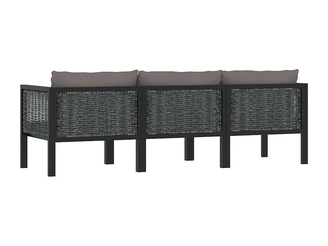 Canapé à 3 places avec coussins Anthracite Résine tressée