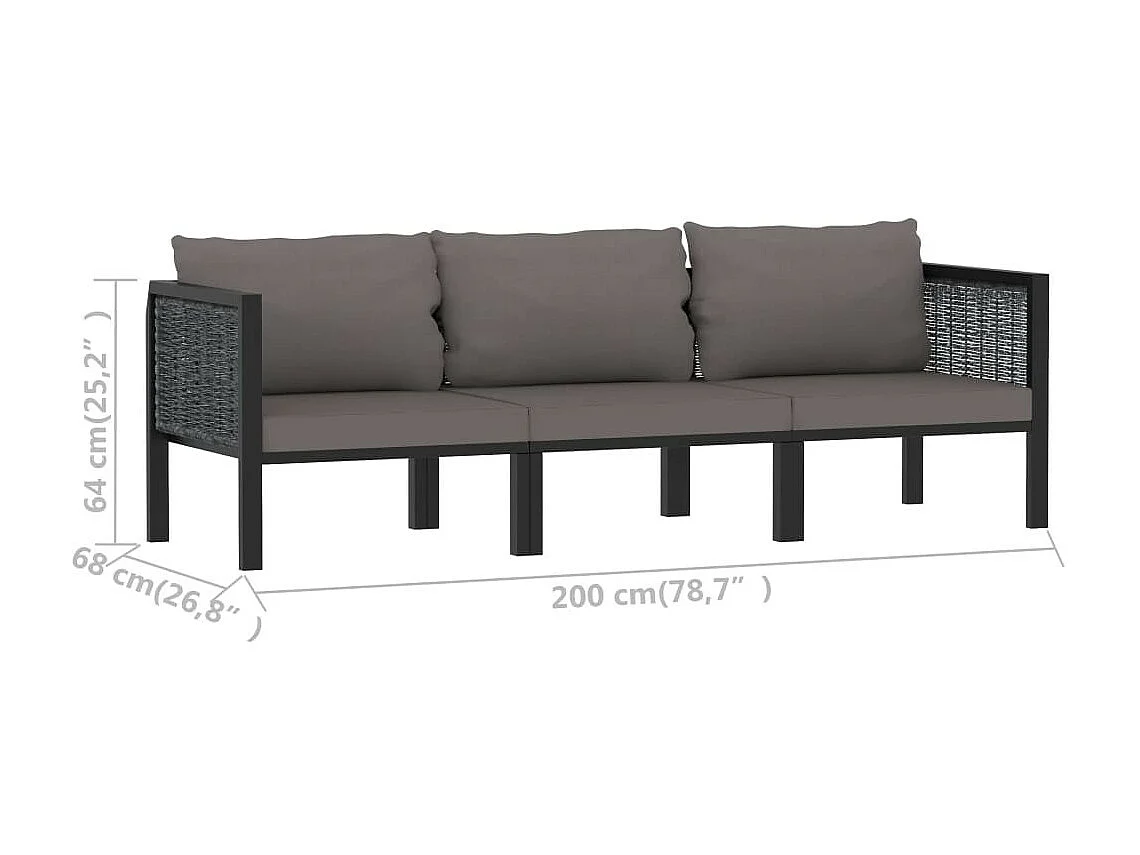 Canapé à 3 places avec coussins Anthracite Résine tressée
