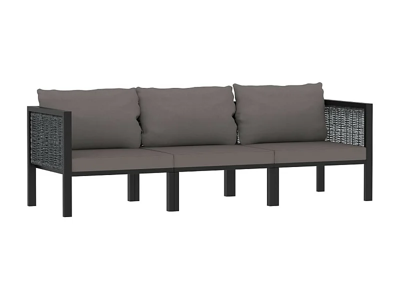 Canapé à 3 places avec coussins Anthracite Résine tressée