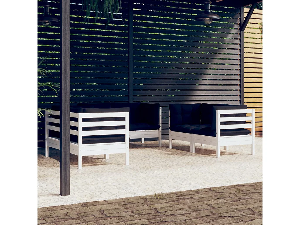 Salon de jardin 6 pcs avec coussins Bois de pin massif 2