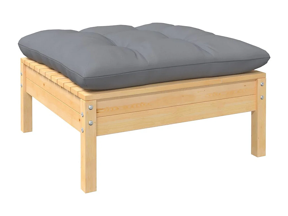 Salon de jardin 6 pcs avec coussins gris Bois de pin 7