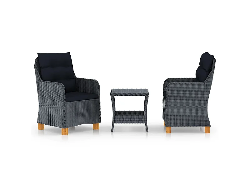 Salon de jardin 3 pcs avec coussins Résine tressée Gris foncé 4
