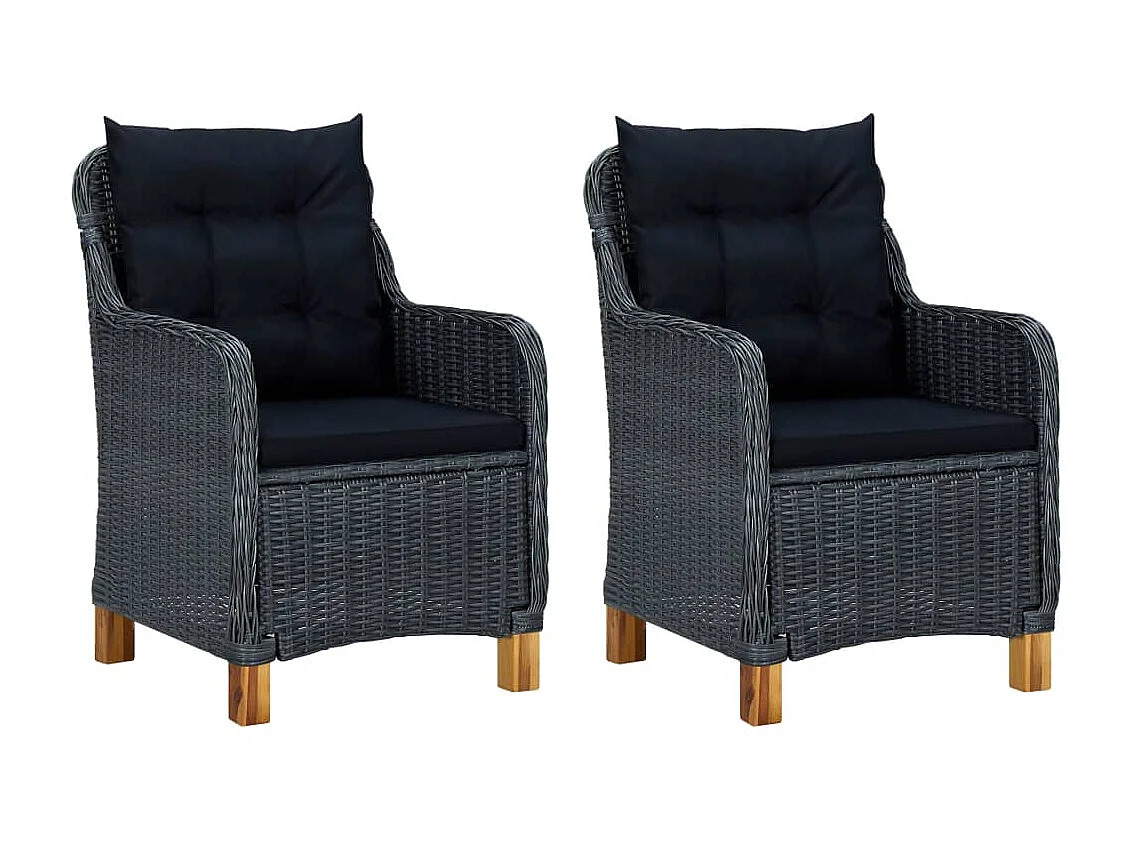 Salon de jardin 3 pcs avec coussins Résine tressée Gris foncé 4