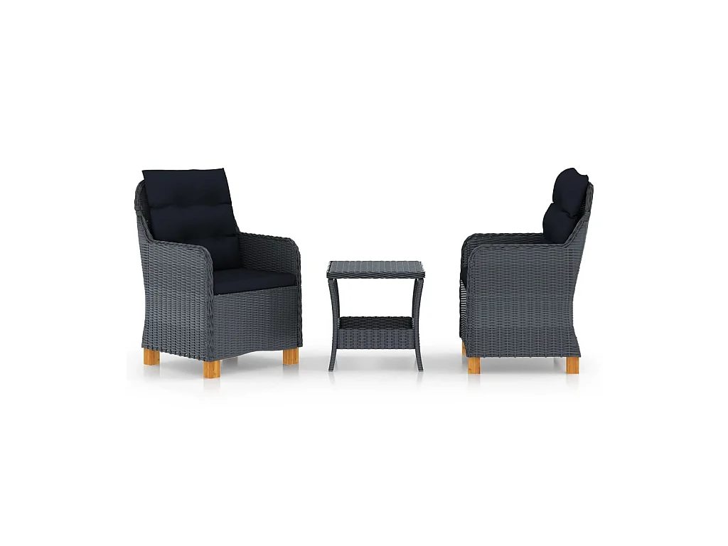 Salon de jardin 3 pcs avec coussins Résine tressée Gris foncé 4