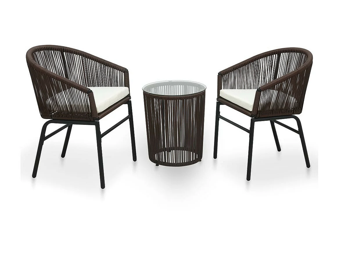 Ensemble de bistro 3 pcs avec coussins Rotin PVC Marron