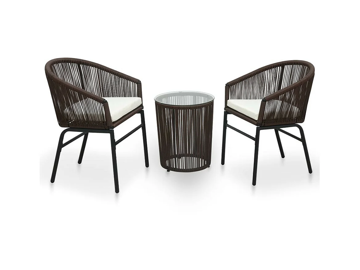 Ensemble de bistro 3 pcs avec coussins Rotin PVC Marron