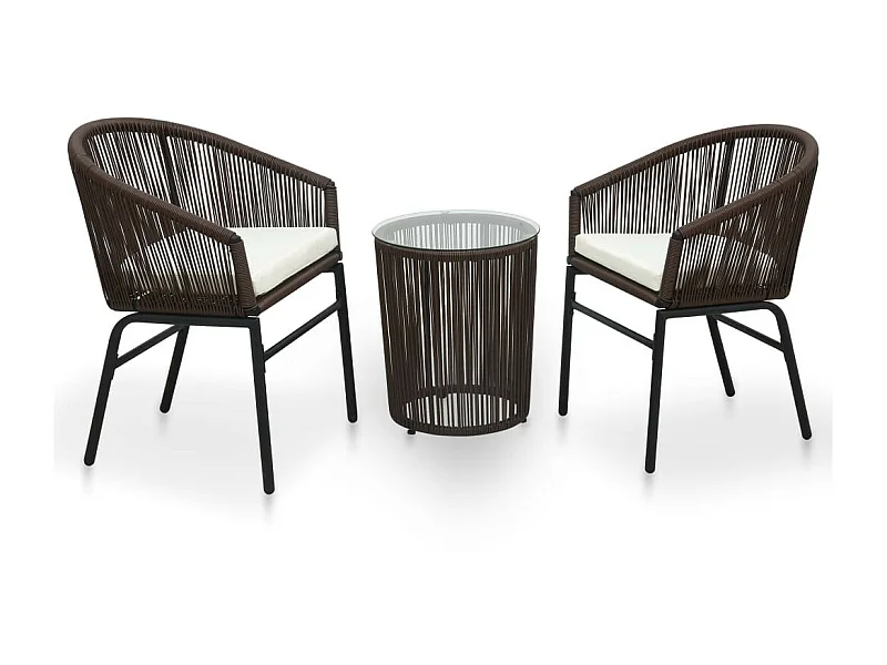 Ensemble de bistro 3 pcs avec coussins Rotin PVC Marron