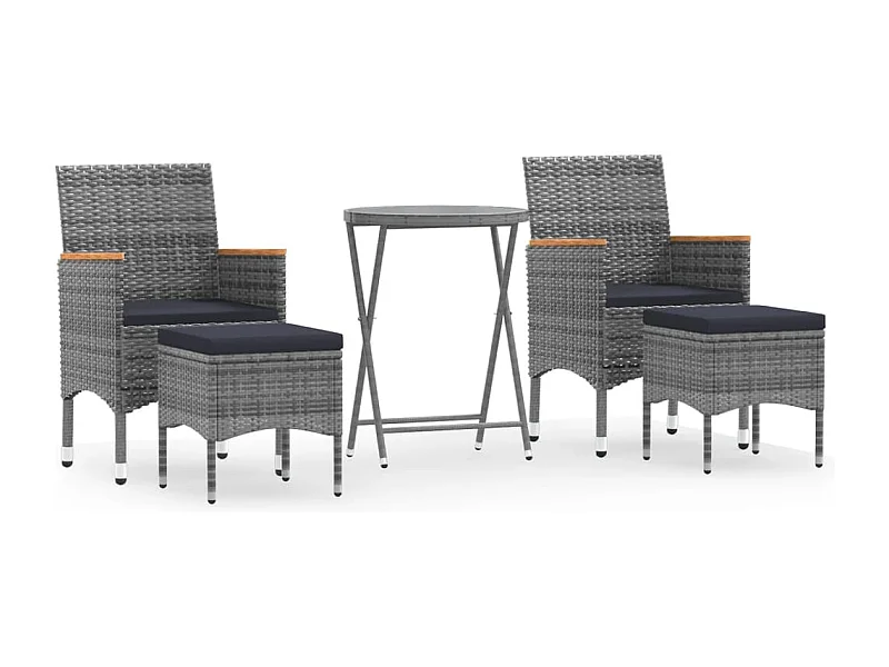 Ensemble de bistro 5 pcs Résine tressée et verre trempé Gris 2