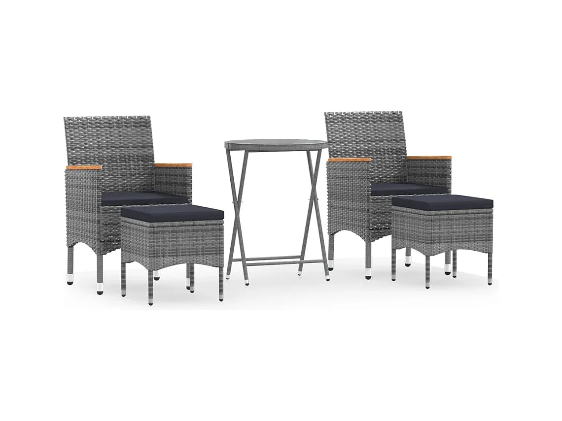 Ensemble de bistro 5 pcs Résine tressée et verre trempé Gris 2