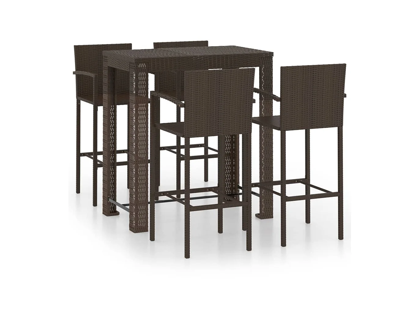 Jeu de bar de jardin 5pcs avec accoudoirs Résine tressée Marron 2
