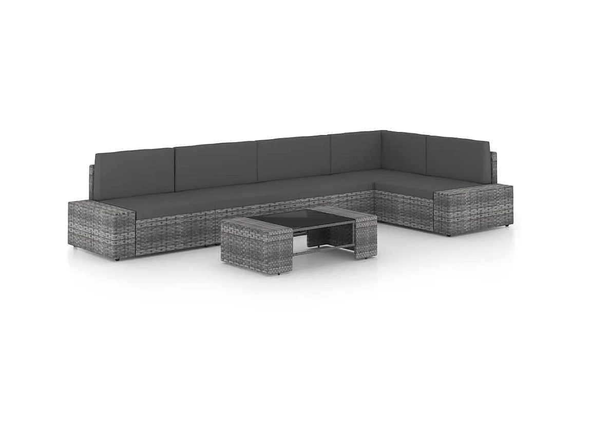 Salon de jardin 6 pcs avec coussins Gris Résine tressée 4