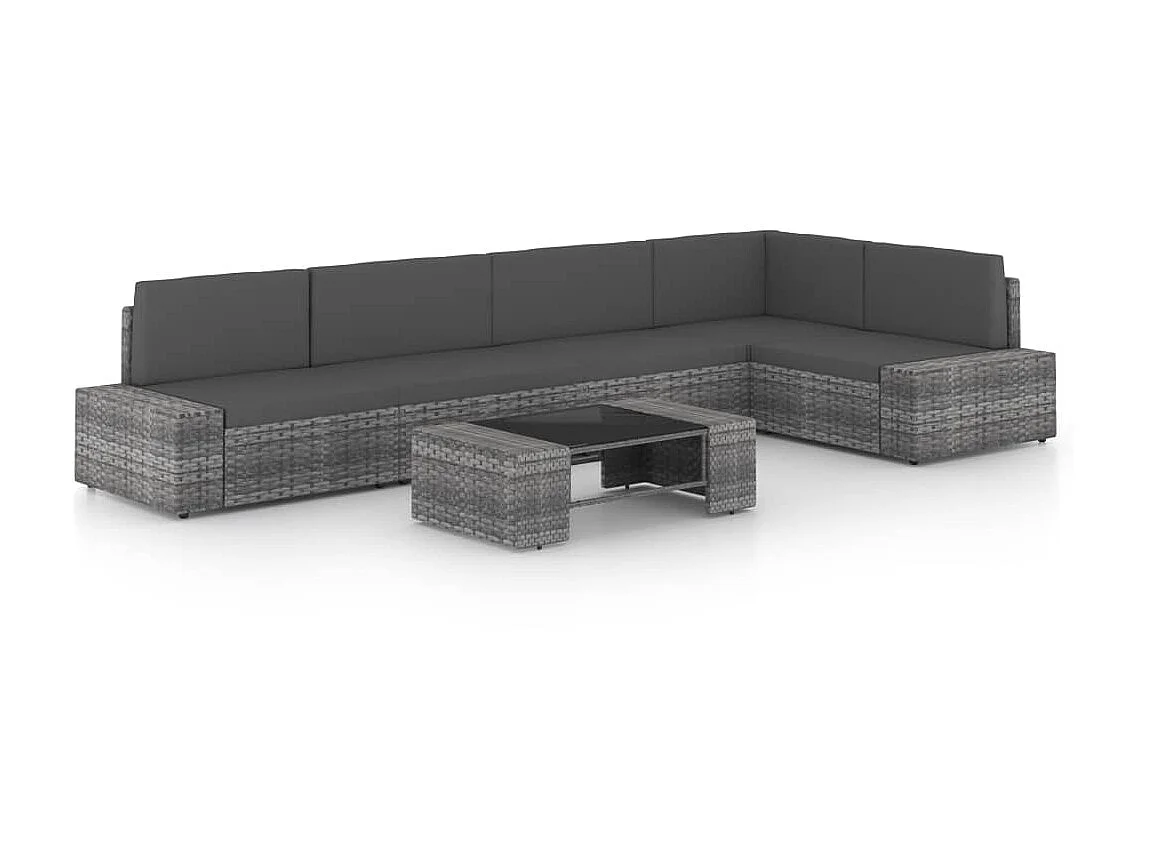 Salon de jardin 6 pcs avec coussins Gris Résine tressée 4