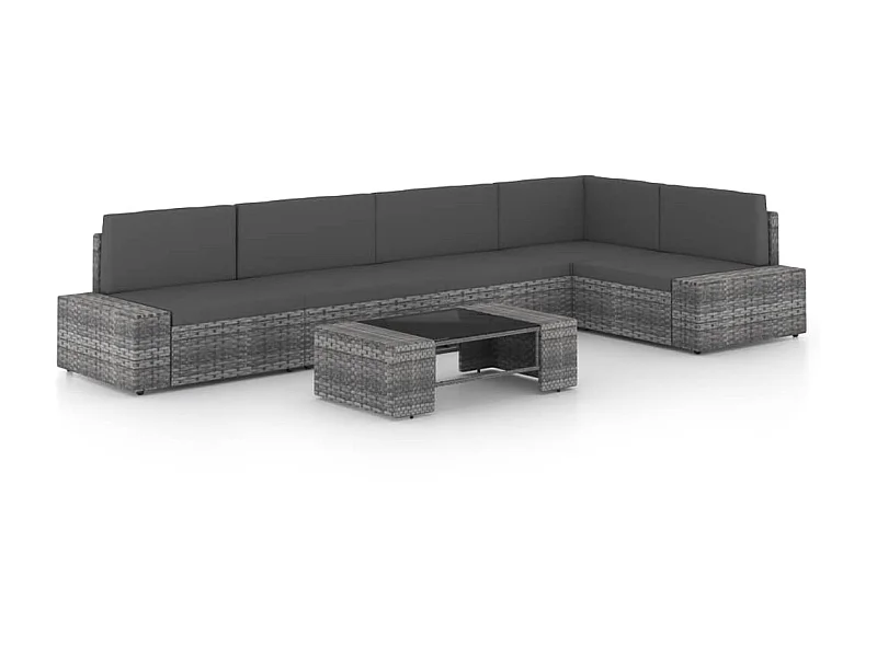 Salon de jardin 6 pcs avec coussins Gris Résine tressée 4