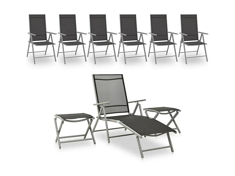 Salon de jardin 9 pcs Noir et argenté