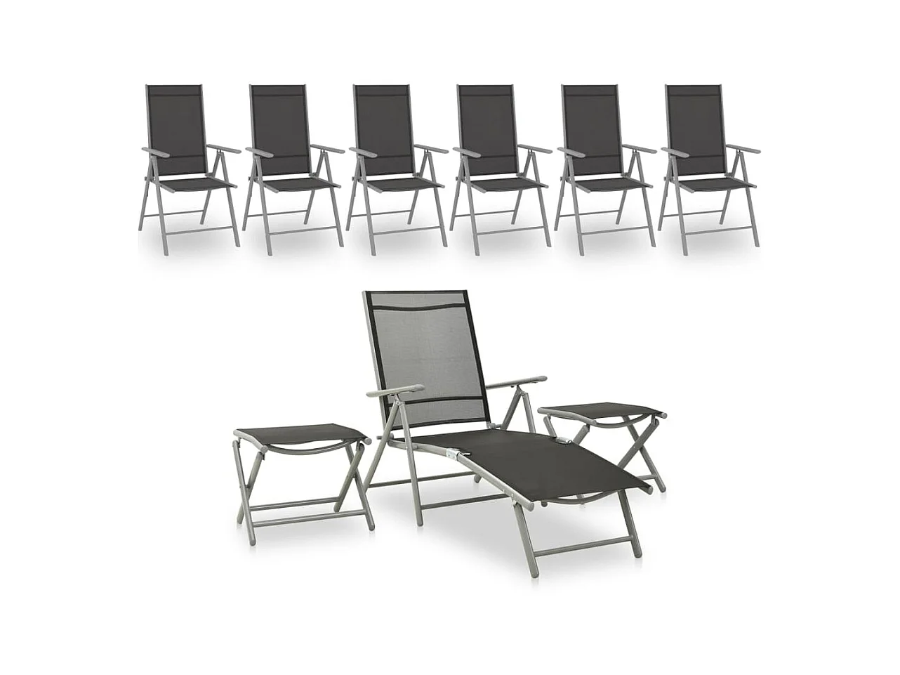 Salon de jardin 9 pcs Noir et argenté