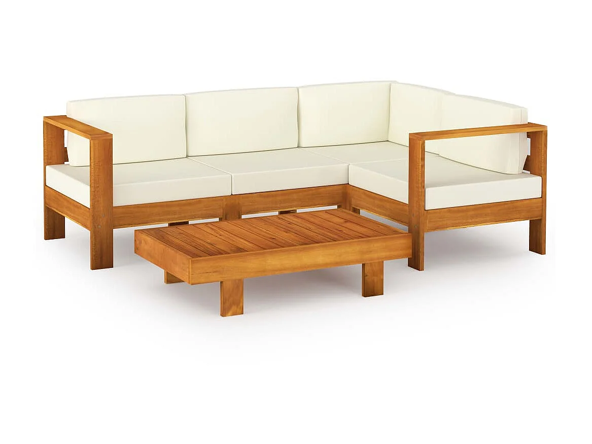 Salon de jardin 5 pcs avec coussins blanc crème Bois d'acacia