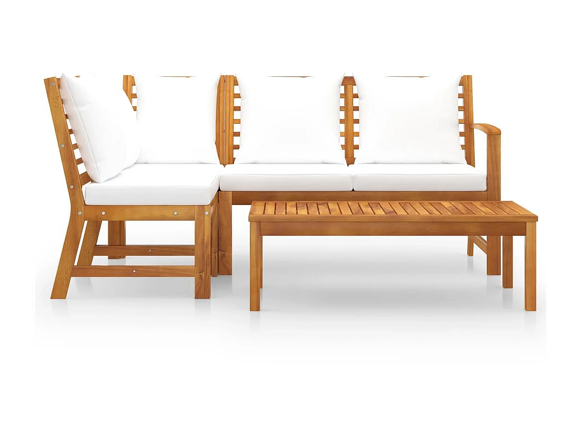 Salon de jardin 4 pcs avec coussin Crème Bois d'acacia solide 5