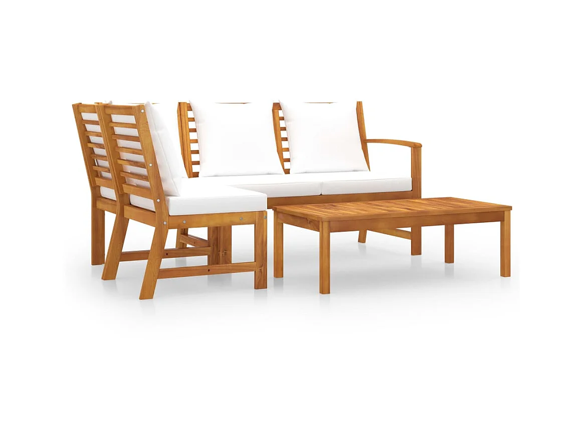 Salon de jardin 4 pcs avec coussin Crème Bois d'acacia solide 5