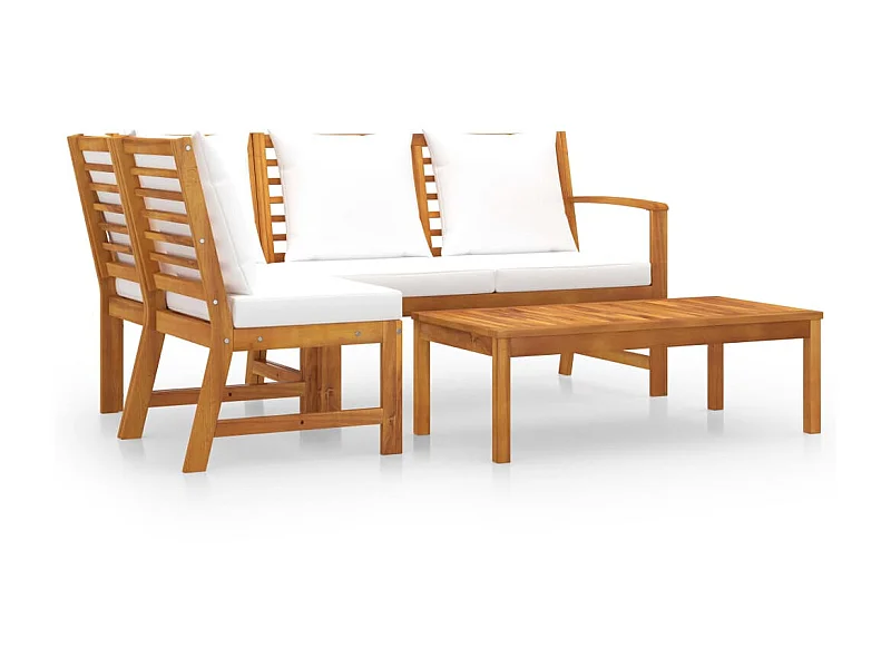 Salon de jardin 4 pcs avec coussin Crème Bois d'acacia solide 5