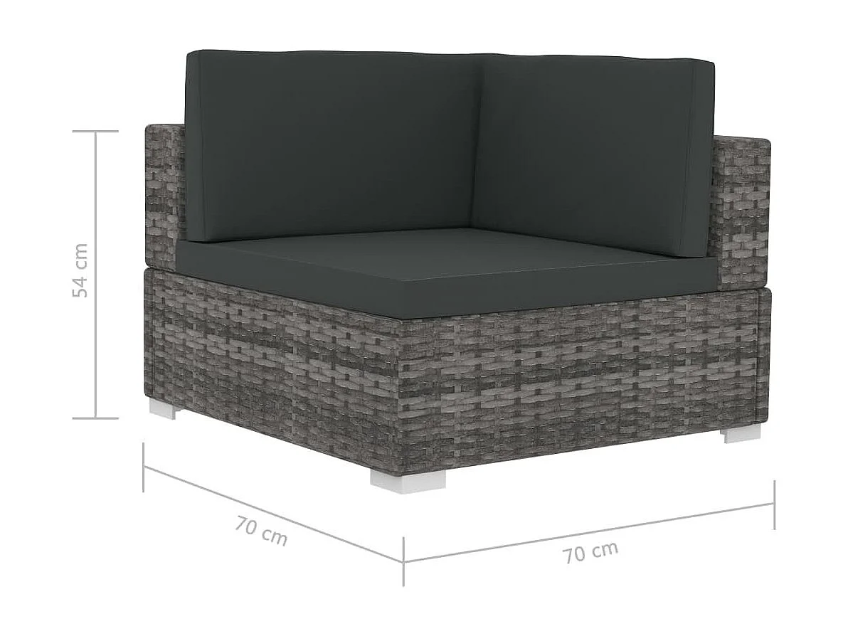 Salon de jardin 3 pcs avec coussins Résine tressée Gris 5