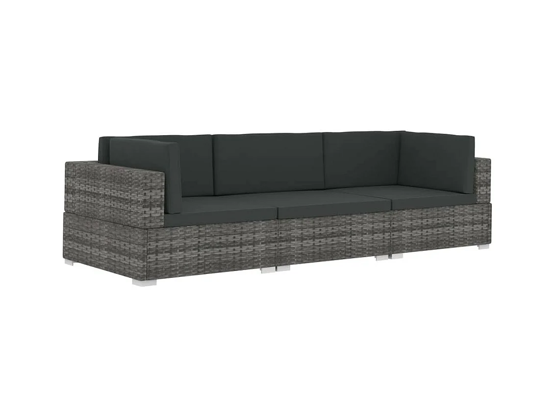 Salon de jardin 3 pcs avec coussins Résine tressée Gris 5