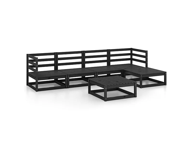 Salon de jardin 6 pcs Noir Bois de pin massif 9