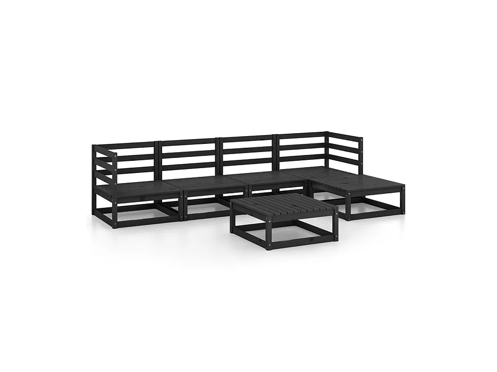 Salon de jardin 6 pcs Noir Bois de pin massif 9
