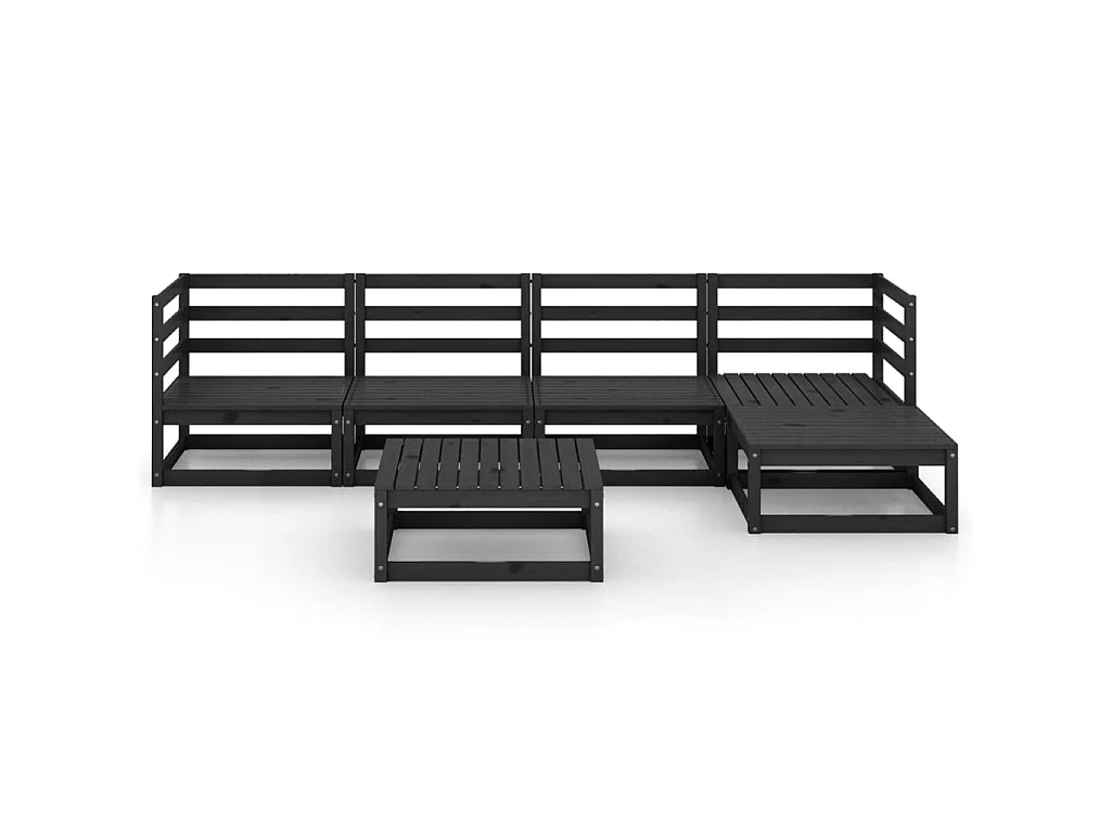 Salon de jardin 6 pcs Noir Bois de pin massif 9