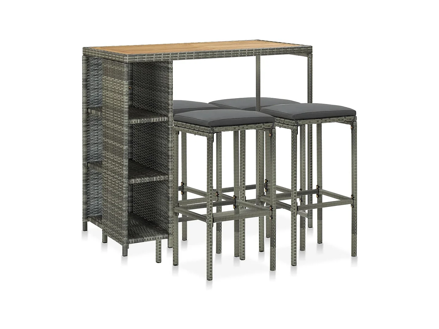 Meuble de bar de jardin 5 pcs et coussins Résine tressée Gris 3