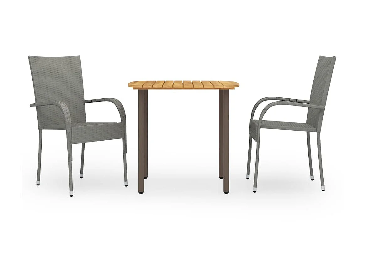 Ensemble de salle à manger de jardin 3 pcs Résine tressée Gris 7