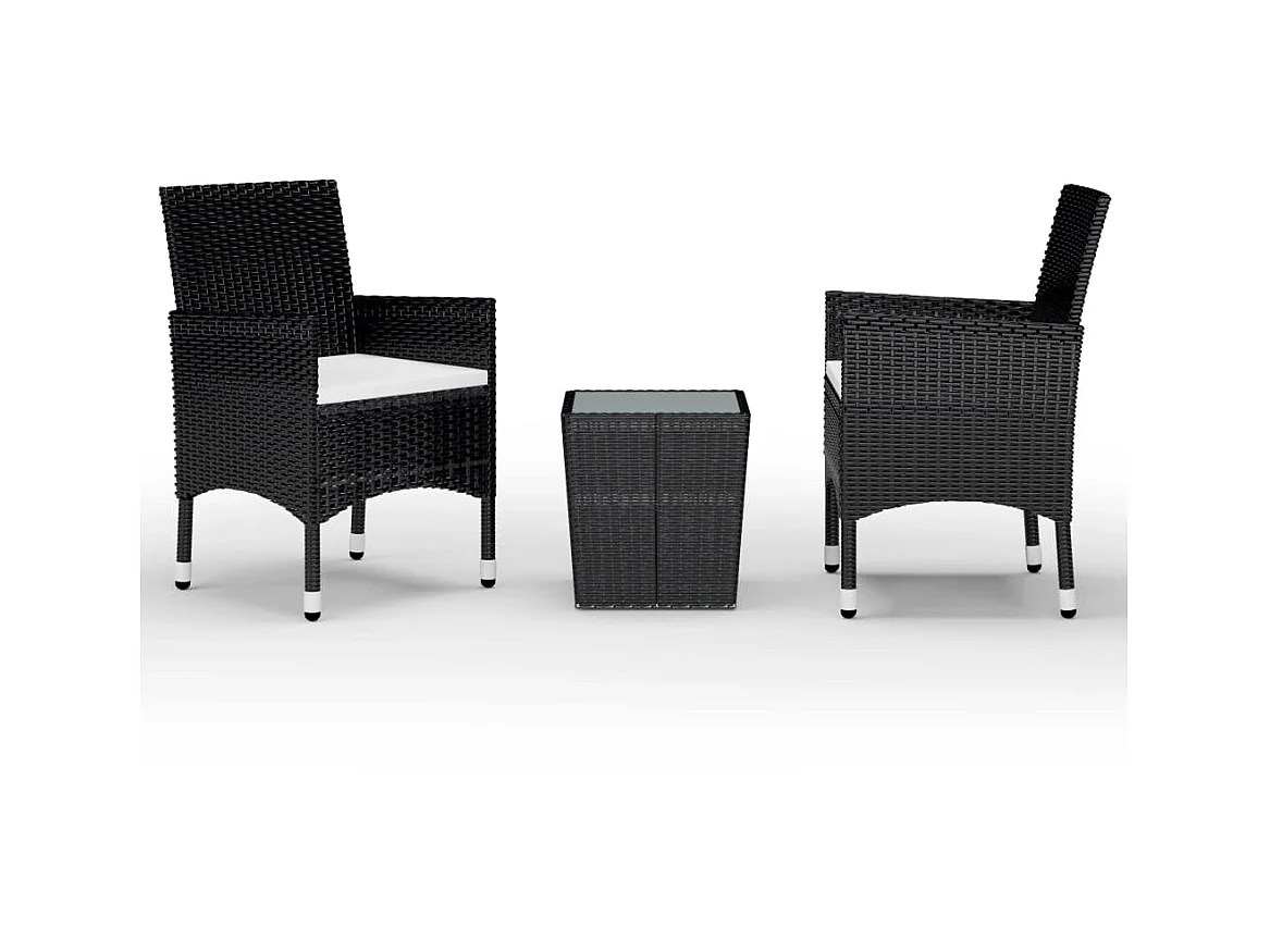 Ensemble de bistro 3 pcs Résine tressée et verre trempé Noir