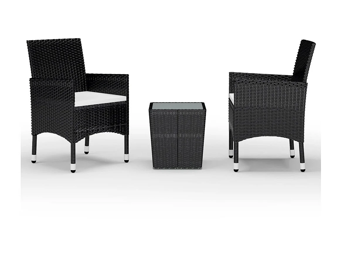 Ensemble de bistro 3 pcs Résine tressée et verre trempé Noir