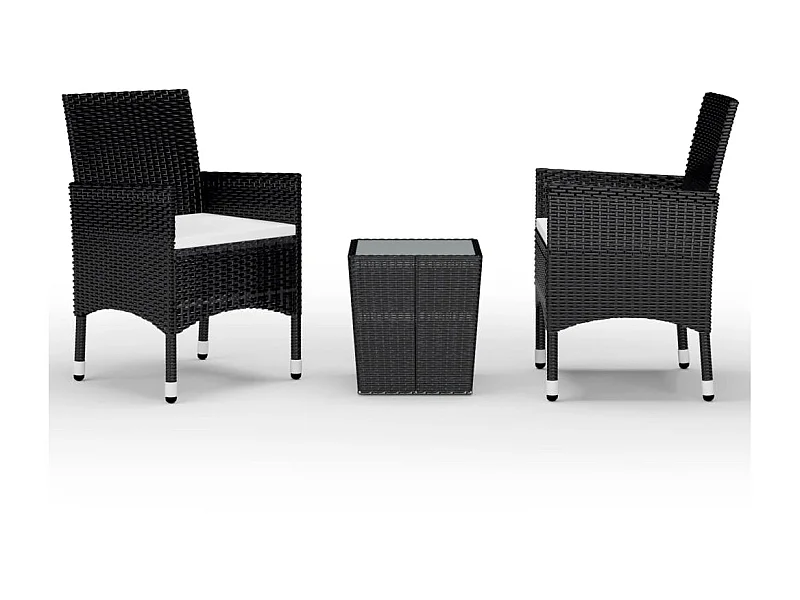 Ensemble de bistro 3 pcs Résine tressée et verre trempé Noir