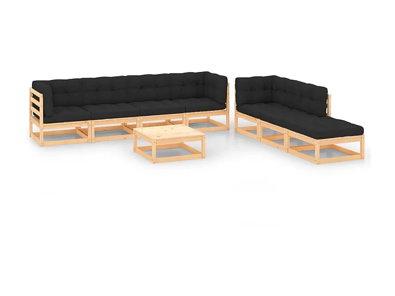 Salon de jardin 8 pcs avec coussins Bois de pin solide 14