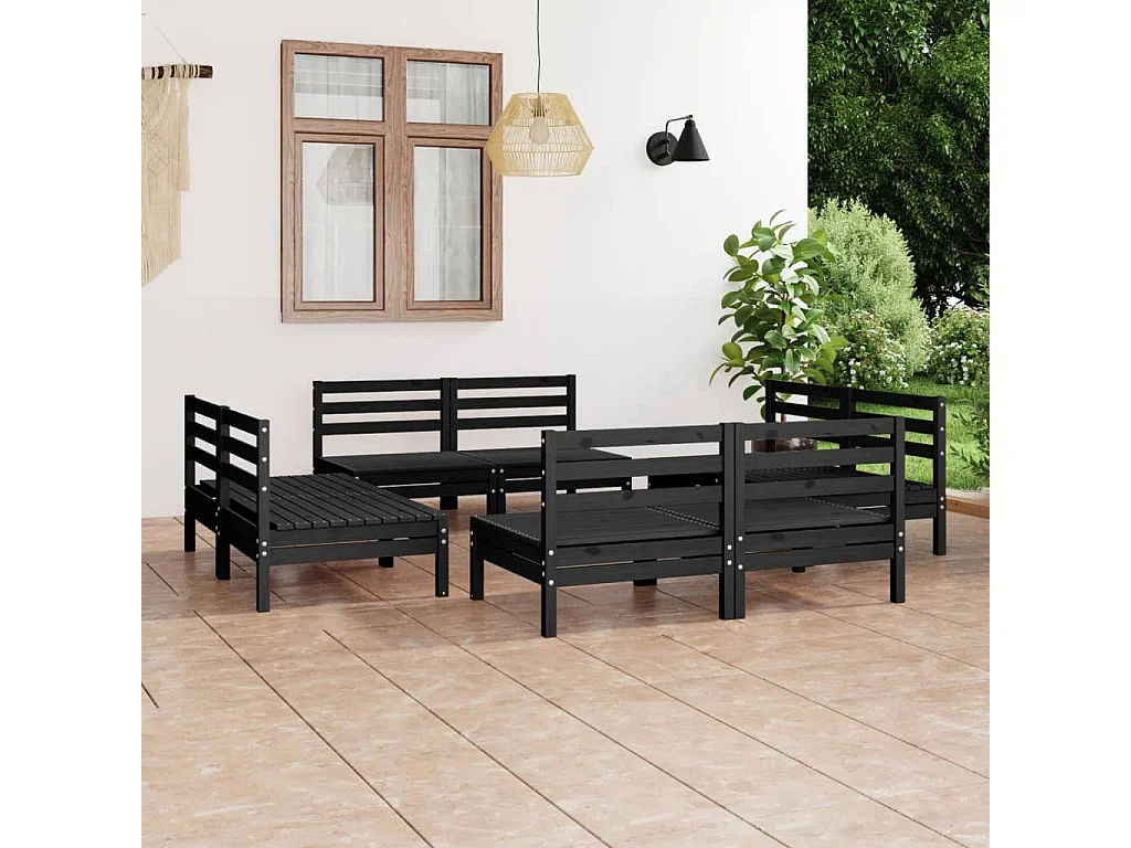 Salon de jardin 8 pcs Noir Bois de pin massif 25