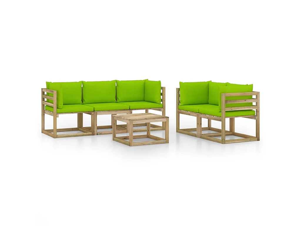 Salon de jardin 6 pcs avec coussins vert vif 2