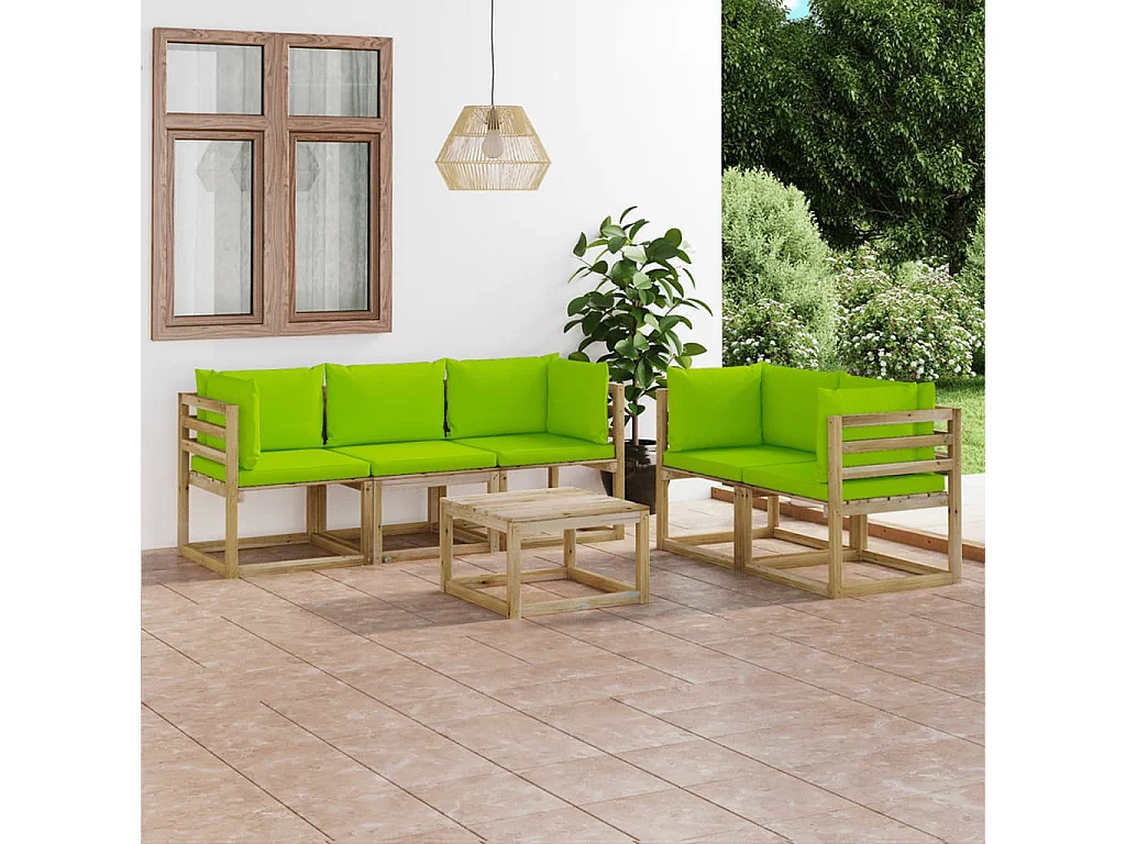 Salon de jardin 6 pcs avec coussins vert vif 2