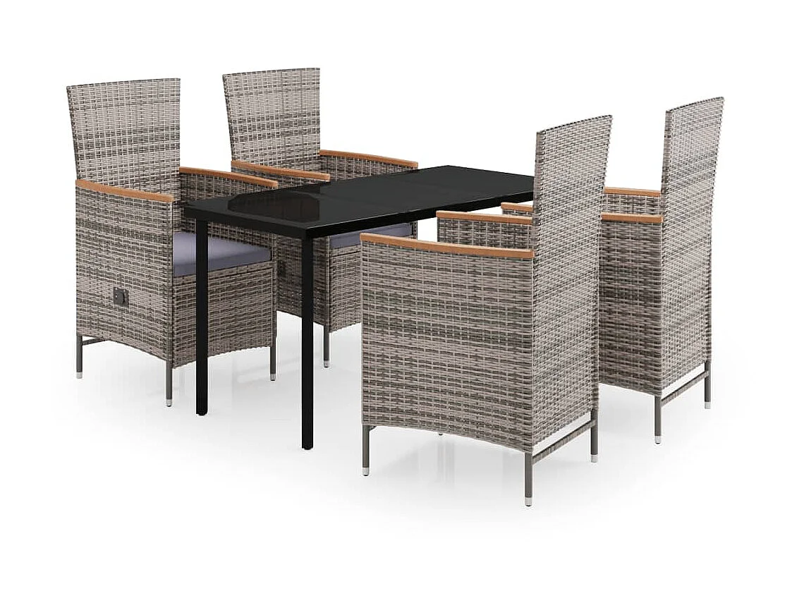 Ensemble de salle à manger de jardin avec coussins 5 pcs Gris 3