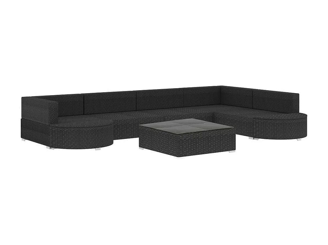 Salon de jardin 8 pcs avec coussins Résine tressée Noir 44